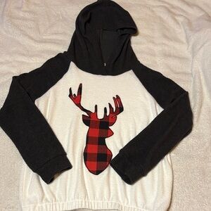 Moa Moa Black and White Sweater with Red Plaid Reindeer